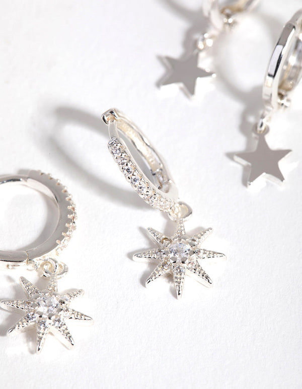 Silver Plated Star and Moon Huggie Earring 3-Pack