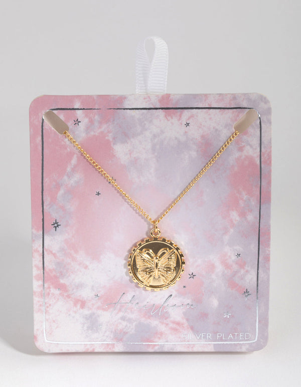 18ct Gold Plated Butterfly Coin Necklace