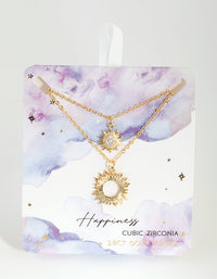 18ct Gold Plated Cubic Zirconia Starburst Necklace Set - link has visual effect only
