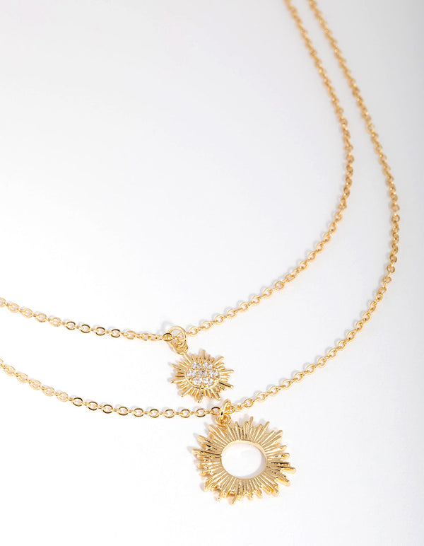 18ct Gold Plated Cubic Zirconia Starburst Necklace Set
