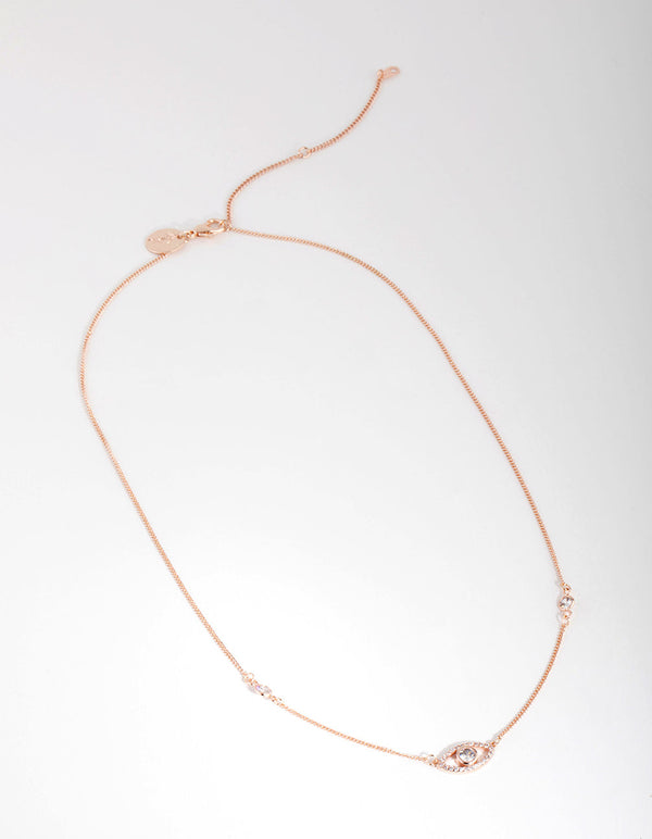 Rose Gold Plated Cubic Zirconia Evil Eye Necklace