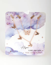 Rose Gold Plated Cubic Zirconia Butterfly Charm Necklace Set - link has visual effect only