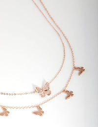 Rose Gold Plated Cubic Zirconia Butterfly Charm Necklace Set - link has visual effect only