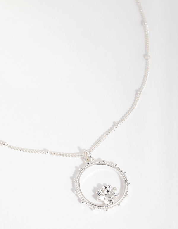 Silver Plated Flower Circle Necklace