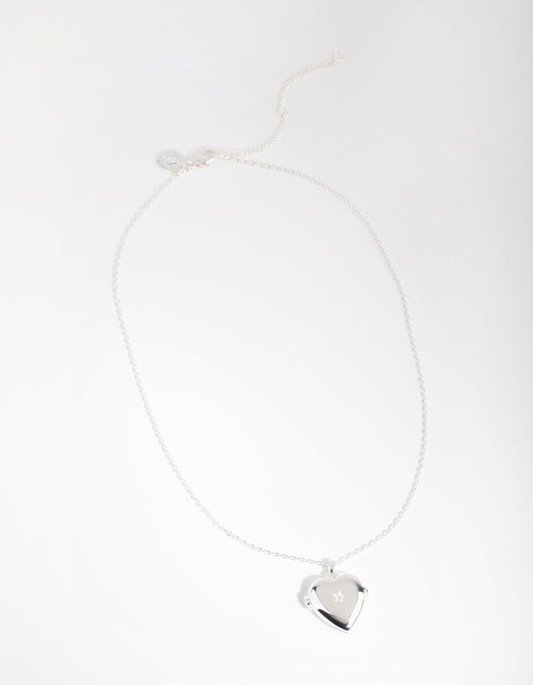 Silver Plated Cubic Zirconia Heart Locket Necklace