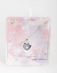 Silver Plated Cubic Zirconia Heart Locket Necklace - link has visual effect only