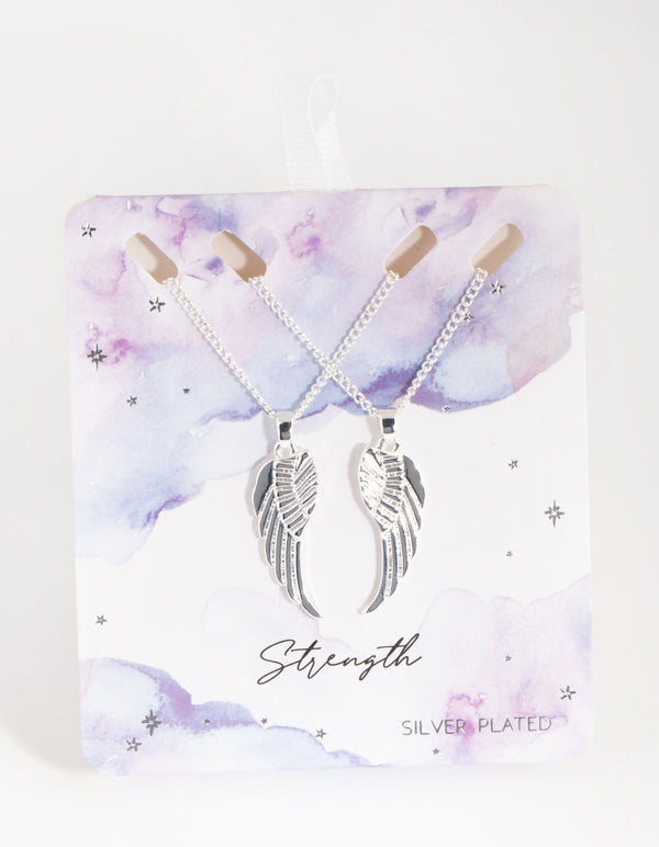 Silver Plated Angel Wings Necklace Set
