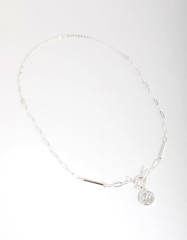 Silver Plated Detailed Chain Fob Necklace