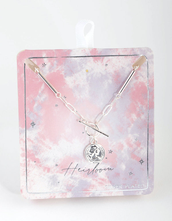 Silver Plated Detailed Chain Fob Necklace