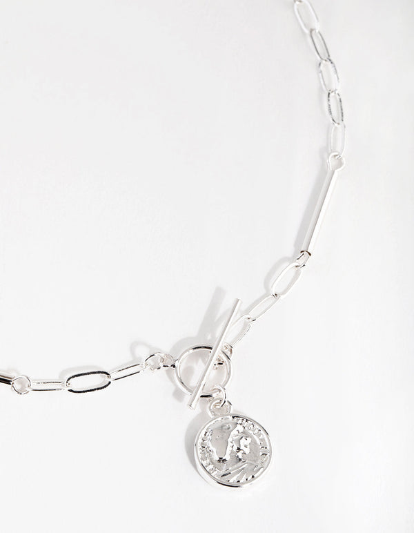 Silver Plated Detailed Chain Fob Necklace
