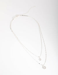 Silver Plated Cubic Zirconia Hamsa and Star Layered Necklace - link has visual effect only