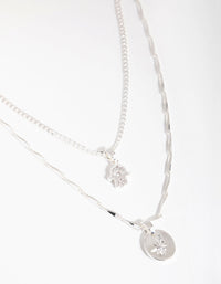 Silver Plated Cubic Zirconia Hamsa and Star Layered Necklace - link has visual effect only