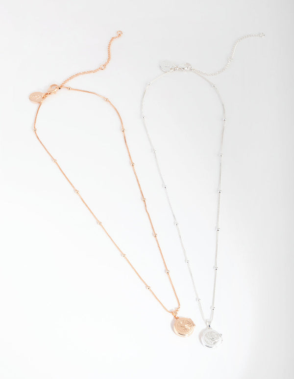 Silver and Rose Gold Plated Round Locket Necklace Set