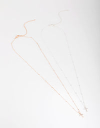 Rose Gold and Silver Plated Cross Necklace Set - link has visual effect only