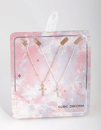 Rose Gold and Silver Plated Cross Necklace Set - link has visual effect only