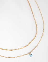 18ct 镀金海蓝宝石方晶锆石三月项链套装 - link has visual effect only