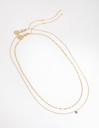 18ct 镀金二月紫水晶方晶锆石项链套装 - link has visual effect only