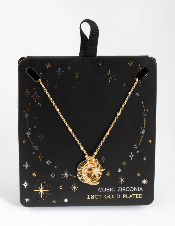 18ct Gold Plated Cubic Zirconia Cluster Pendant Necklace