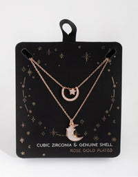 Rose Gold Plated Cubic Zirconia and Shell Crescent Moon Necklace Set - link has visual effect only