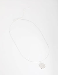 Silver Plated Cubic Zirconia Heart Coin Necklace - link has visual effect only