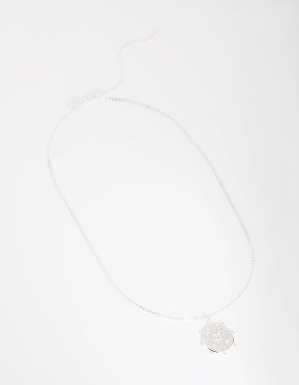 Silver Plated Cubic Zirconia Heart Coin Necklace