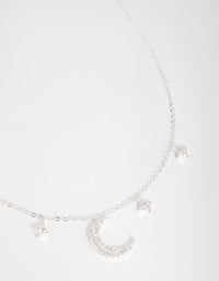 Silver Plated Cubic Zirconia Crescent Moon and Star Pendant Necklace - link has visual effect only