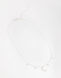 Silver Plated Cubic Zirconia Crescent Moon and Star Pendant Necklace - link has visual effect only