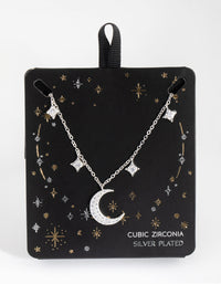Silver Plated Cubic Zirconia Crescent Moon and Star Pendant Necklace - link has visual effect only