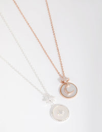 Rose Gold and Silver Plated Cubic Zirconia and Shell Necklace Set - link has visual effect only