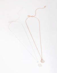 Rose Gold and Silver Plated Cubic Zirconia and Shell Necklace Set - link has visual effect only