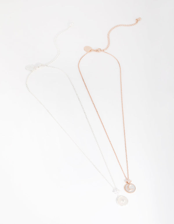 Rose Gold and Silver Plated Cubic Zirconia and Shell Necklace Set