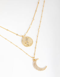 18ct Gold Plated Cubic Zirconia Moon and Coin Layered Necklace - link has visual effect only