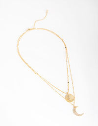 18ct Gold Plated Cubic Zirconia Moon and Coin Layered Necklace - link has visual effect only