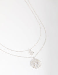 Silver Plated Cubic Zirconia Diamond Coin Necklace Set - link has visual effect only