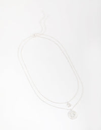 Silver Plated Cubic Zirconia Diamond Coin Necklace Set - link has visual effect only