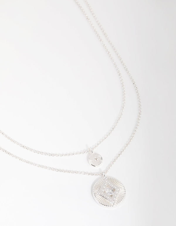 Silver Plated Cubic Zirconia Diamond Coin Necklace Set