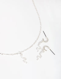 Silver Plated Cubic Zirconia Snake Necklace and Earrings Set - link has visual effect only