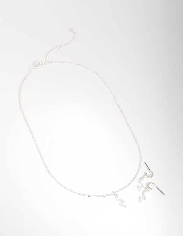 Silver Plated Cubic Zirconia Snake Necklace and Earrings Set