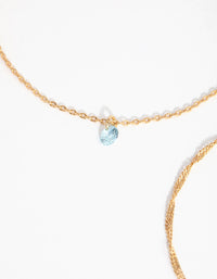 18ct Gold Plated Aquamarine Cubic Zirconia March Bracelet Set - link has visual effect only
