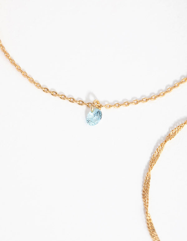 18ct Gold Plated Aquamarine Cubic Zirconia March Bracelet Set