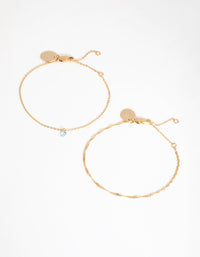 18ct Gold Plated Aquamarine Cubic Zirconia March Bracelet Set - link has visual effect only