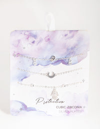 Silver Plated Cubic Zirconia Hamsa and Moon Bracelet Set - link has visual effect only