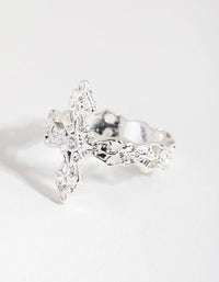 Silver Plated Cubic Zirconia Detailed Cross Ring - link has visual effect only