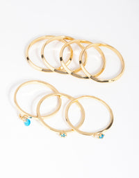 18ct Gold Plated December Blue Topaz Cubic Zirconia Ring 7-Pack - link has visual effect only