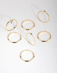 18ct Gold Plated December Blue Topaz Cubic Zirconia Ring 7-Pack - link has visual effect only
