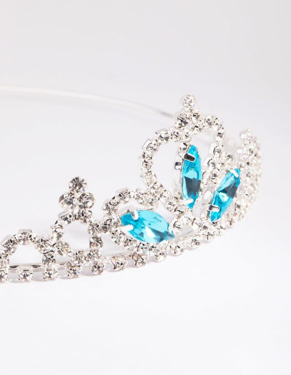 Kids Silver and Aqua Diamante Tiara Headband