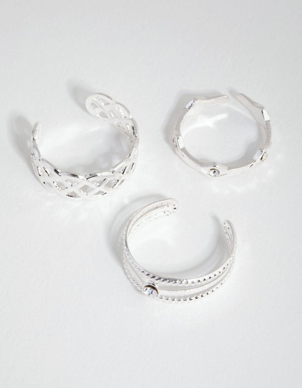 Silver Lattace & Station Toe Ring 3-Pack