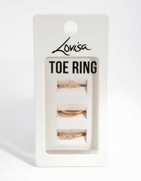 Gold Diamante Band Toe Ring 3-Pack