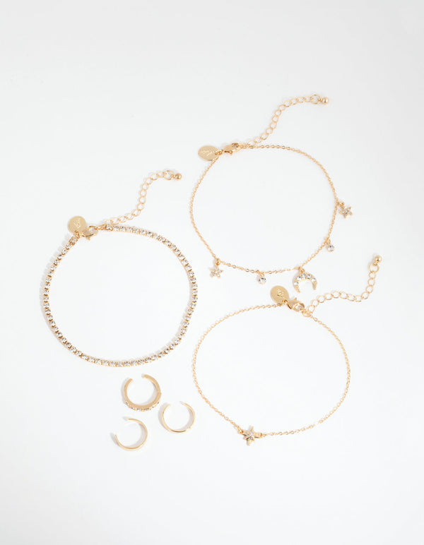 Gold Moon Anklet and Toe Ring 6-Pack