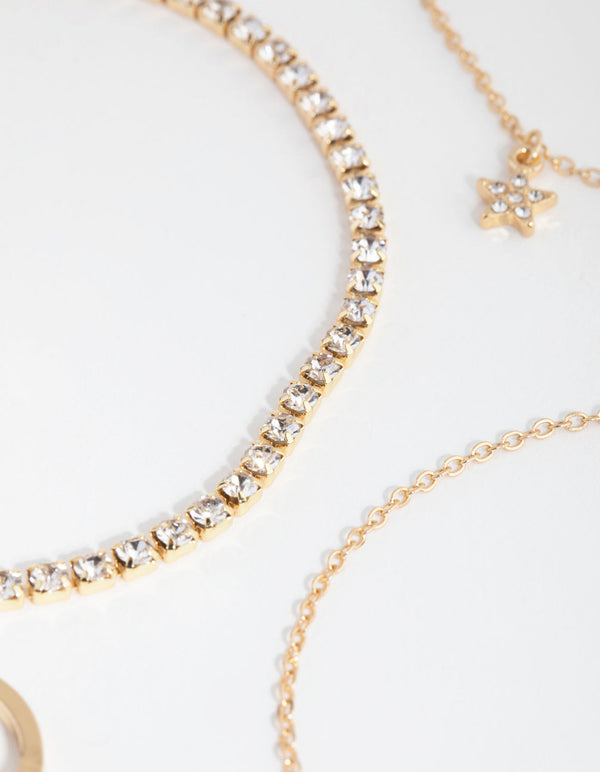 Gold Moon Anklet and Toe Ring 6-Pack